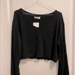 Oak+Fort black jersey long sleeve crop top